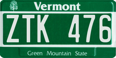 VT license plate ZTK476