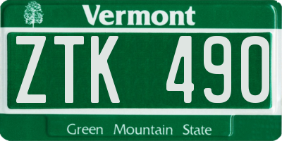 VT license plate ZTK490