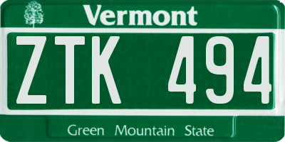 VT license plate ZTK494