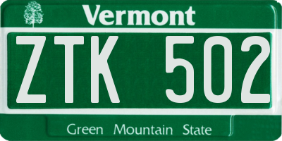 VT license plate ZTK502