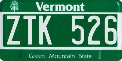 VT license plate ZTK526