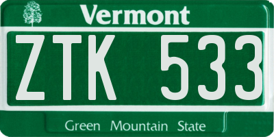 VT license plate ZTK533
