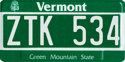 VT license plate ZTK534