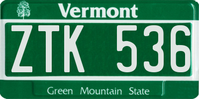 VT license plate ZTK536