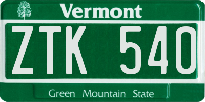 VT license plate ZTK540