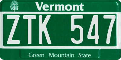 VT license plate ZTK547
