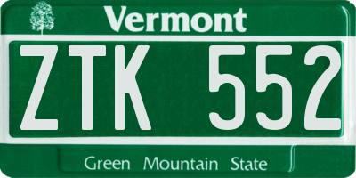 VT license plate ZTK552