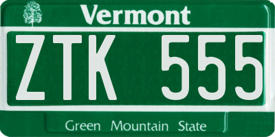 VT license plate ZTK555
