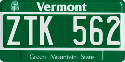 VT license plate ZTK562