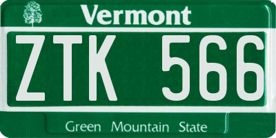 VT license plate ZTK566