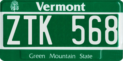 VT license plate ZTK568