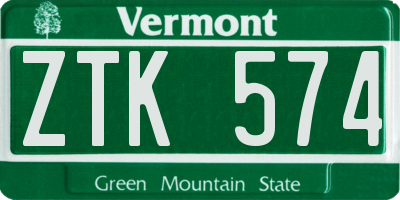VT license plate ZTK574