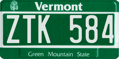 VT license plate ZTK584