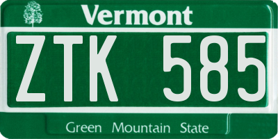 VT license plate ZTK585
