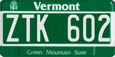 VT license plate ZTK602