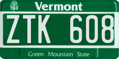 VT license plate ZTK608