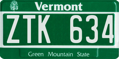 VT license plate ZTK634