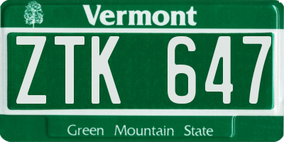 VT license plate ZTK647