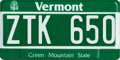 VT license plate ZTK650