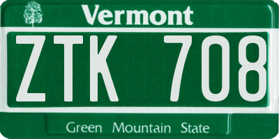 VT license plate ZTK708