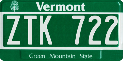 VT license plate ZTK722