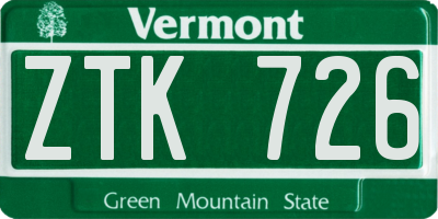 VT license plate ZTK726