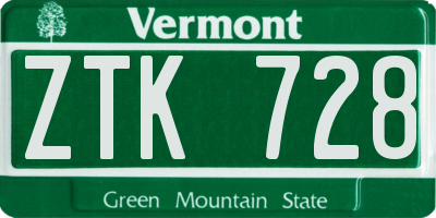 VT license plate ZTK728