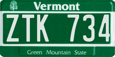 VT license plate ZTK734