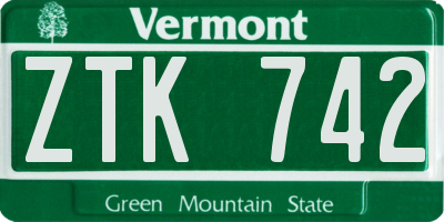 VT license plate ZTK742