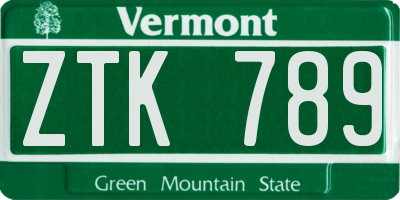 VT license plate ZTK789