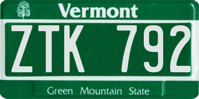 VT license plate ZTK792