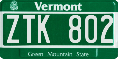 VT license plate ZTK802