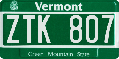 VT license plate ZTK807