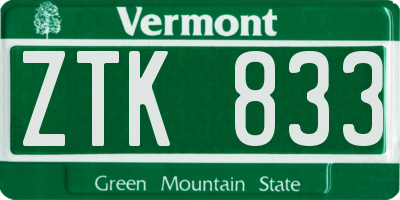 VT license plate ZTK833