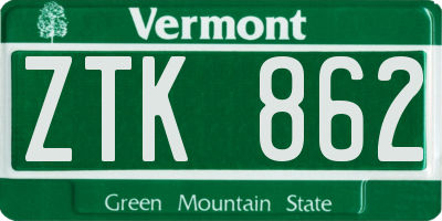 VT license plate ZTK862
