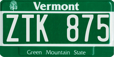 VT license plate ZTK875