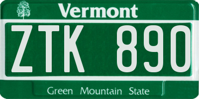 VT license plate ZTK890