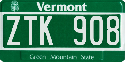 VT license plate ZTK908