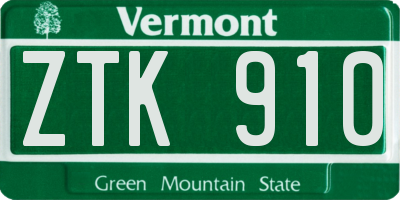 VT license plate ZTK910
