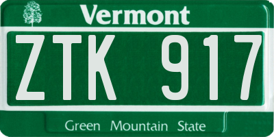VT license plate ZTK917