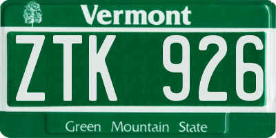 VT license plate ZTK926