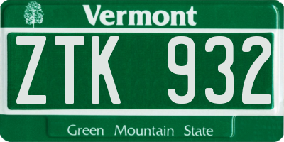VT license plate ZTK932