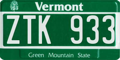 VT license plate ZTK933