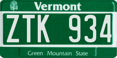 VT license plate ZTK934