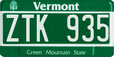 VT license plate ZTK935