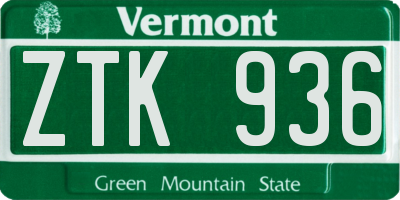 VT license plate ZTK936