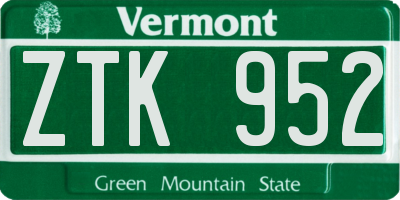VT license plate ZTK952