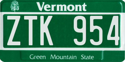 VT license plate ZTK954