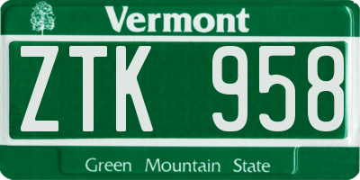 VT license plate ZTK958