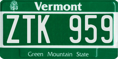 VT license plate ZTK959